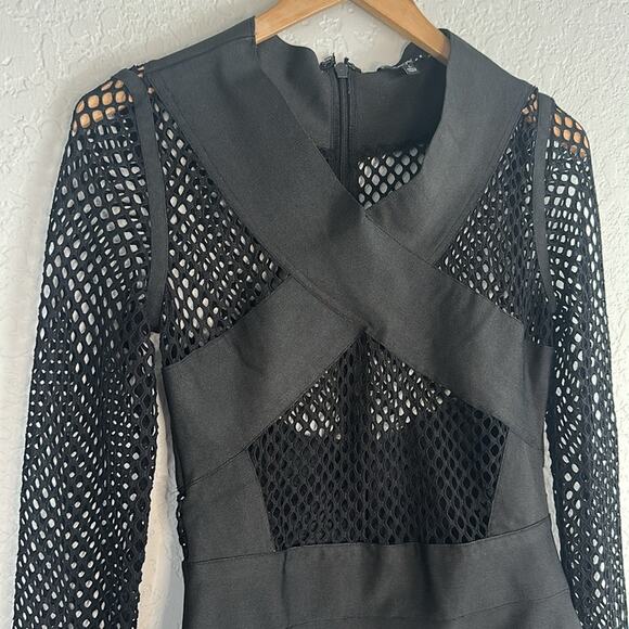 Wow Couture Black Net Bodysuit Long Sleeve Sexy Mesh Bondage Dominant Clubbing - Picture 2 of 8